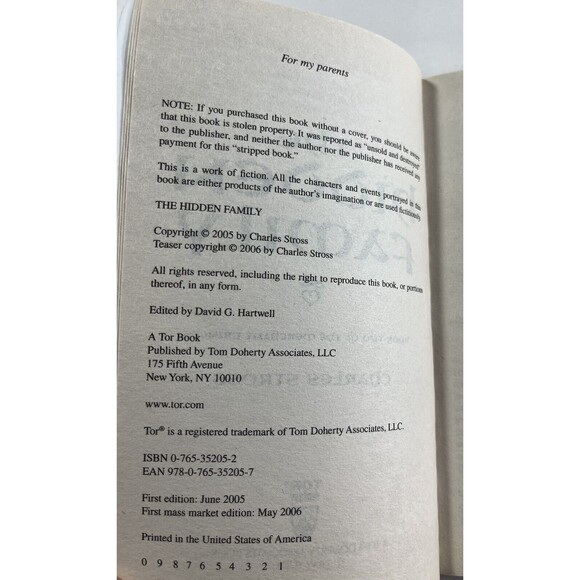 Hidden Family: Book Two of Merchant Princes by Charles Stross 2006 Paperback - Picture 9 of 9